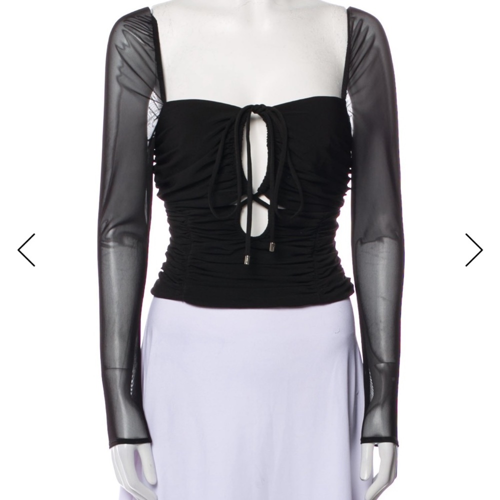 Self-Portrait Black Ruched Sheer Sleeve Blouse